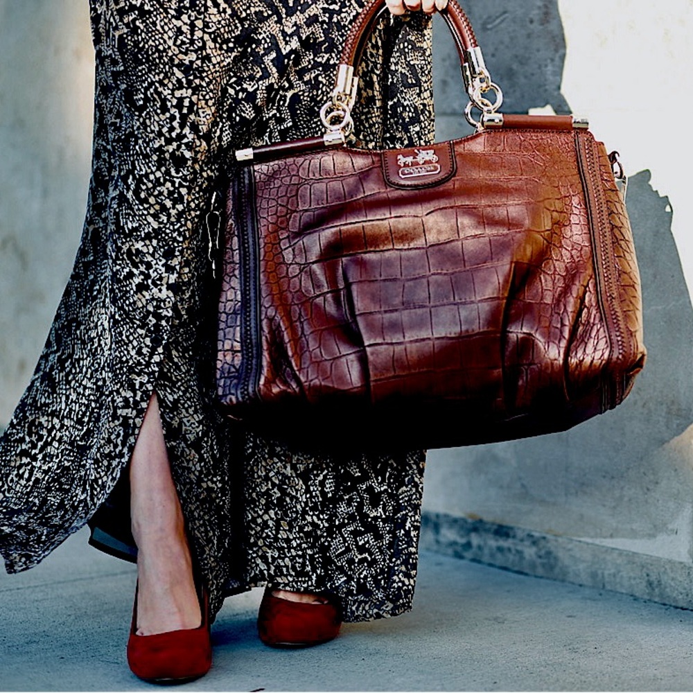 NWT Luxury Coach Madison Pinnacle limited edition espresso Croc Leather Satchel